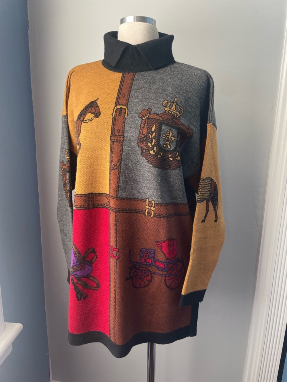 Tricots St. Raphael Rare Vintage Sweater Equestrian Collar Pullover Wool Medium